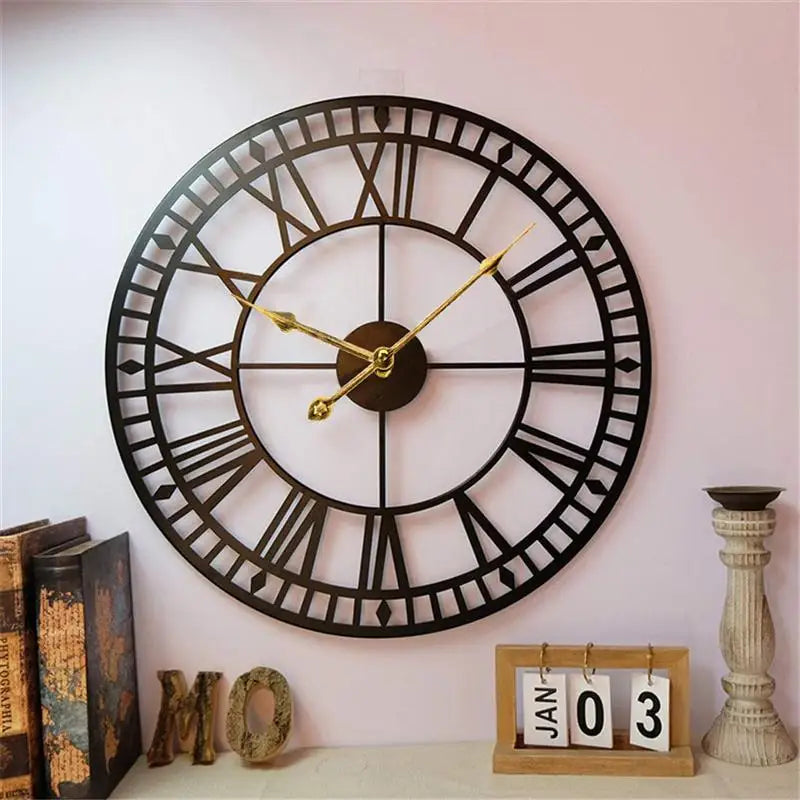 Roman Numerals Iron Wall Clock - Silent Metal Home Decor