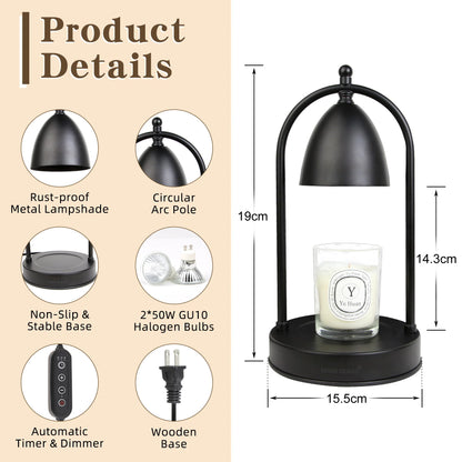 Candle Heating Lamp - Adjustable Height & Timer, Safe & Stylish